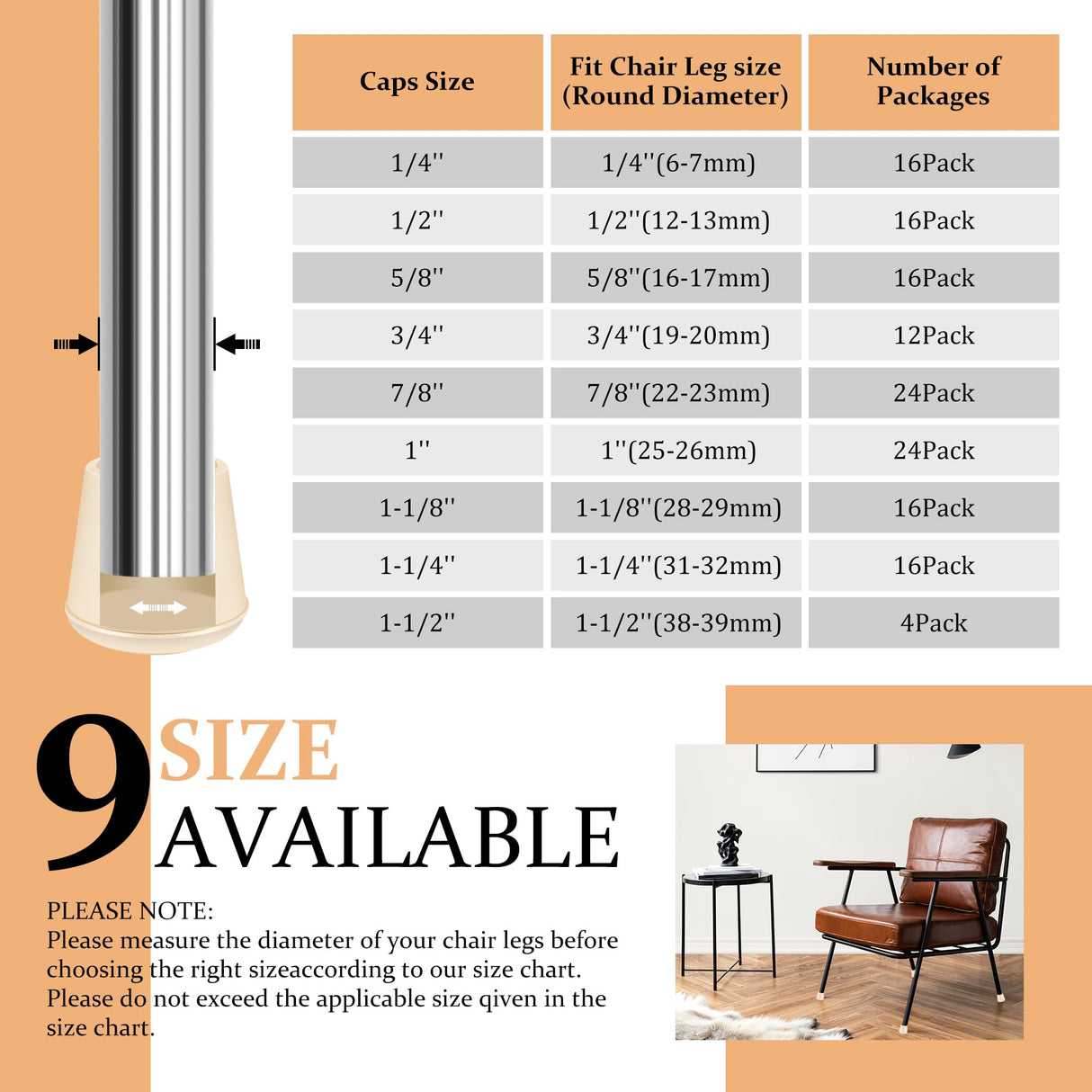 1-1/4" Round Rubber Chair Leg Tips Caps, Chair Leg Floor Protectors Furniture Legs Caps Non Slip Reduce Noise for Hardwood Floors - White, 16 Pack