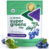 Rewind Best Tasting Super Greens Powder with 40+ Superfoods – Delicious Daily Green Powder with Vitamin B12, Zinc, Vitamin C, Magnesium & Calcium – Green Juice Superfood Mix - Blueberry Acai Flavor