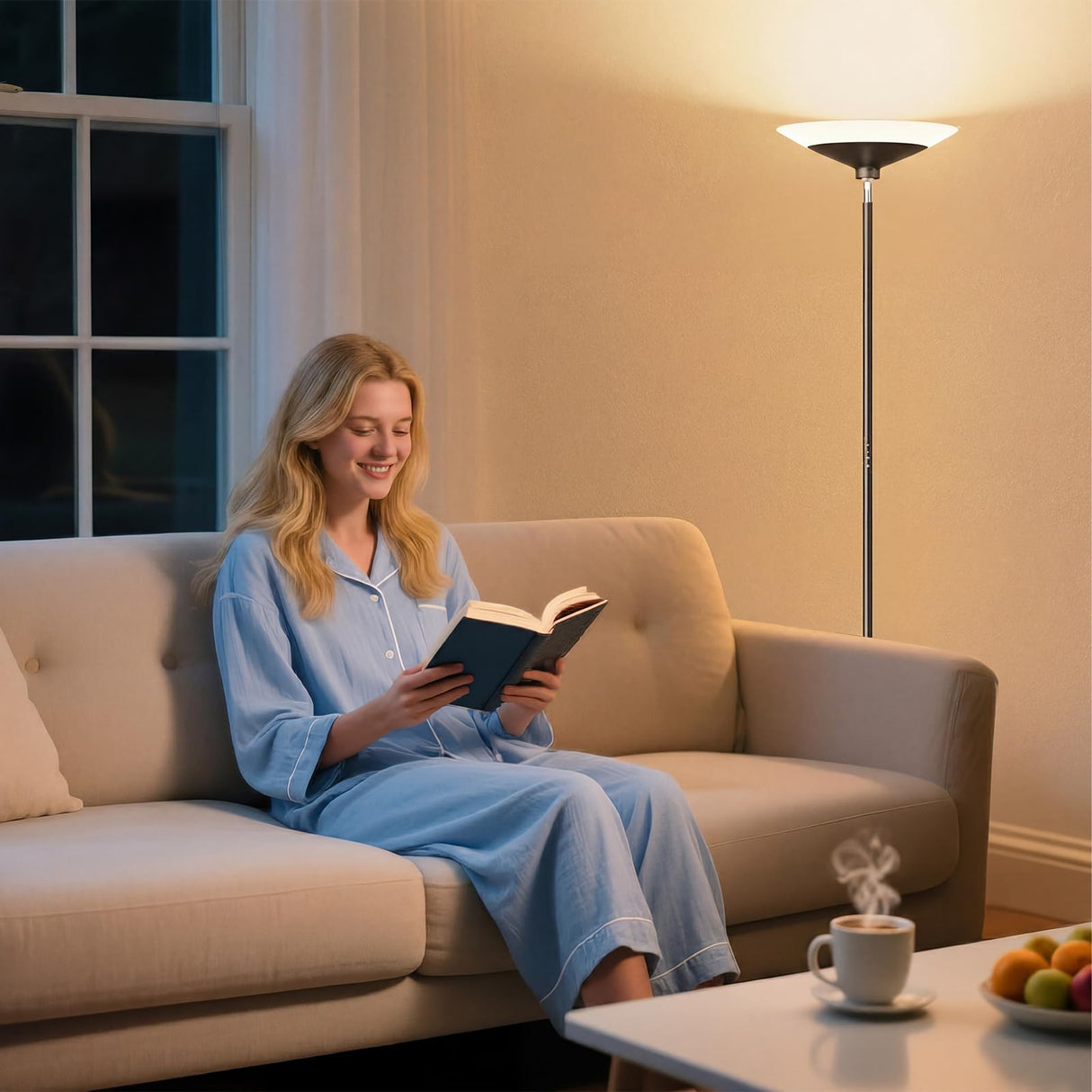 SIBRILLE Torchiere Floor Lamp - 72" Tall LED Standing Lamp with Remote/Button Control, 1800Lm, 3000-6500K, 30W Dimmable Modern Corner Floor Light for Living Room Bedroom Office Apartment, Black