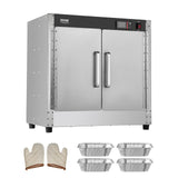 VEVOR Hot Box Food Warmer, 4-Tier Concession Warmer with Water Tray, 4 Pans, Double-Door and Adjustable Shelves, Stainless Steel Food Warmer Cabinet, Ideal for Storing Pizza, Chicken, Restaurant