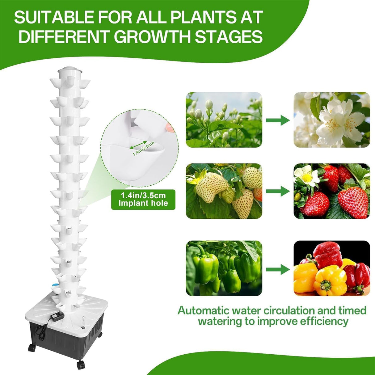 Hydroponic Tower, 14-Layer Hydroponics Growing System Kit with 70 Slots, Vertical Garden System with 20L Water Tank and Pump for Indoor Outdoor Home, Balcony & Patio