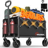 Yozoia Wagons Carts Foldable, Lightweight Portable Utility Shopping Cart with Wheels, Folding Grocery Wagon Cart for Grocery, Camping, Shopping, Beach, Garden, Sports Black