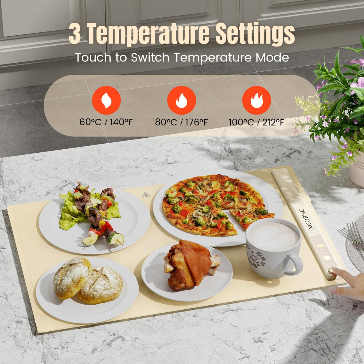 Warming Mat for Food, Food Warming Mat,Electric Warming Tray for Buffets, Fast Heating Silicone Food Warming Mat for for Countertop Parties Home Travel Gatherings Blue, Beige