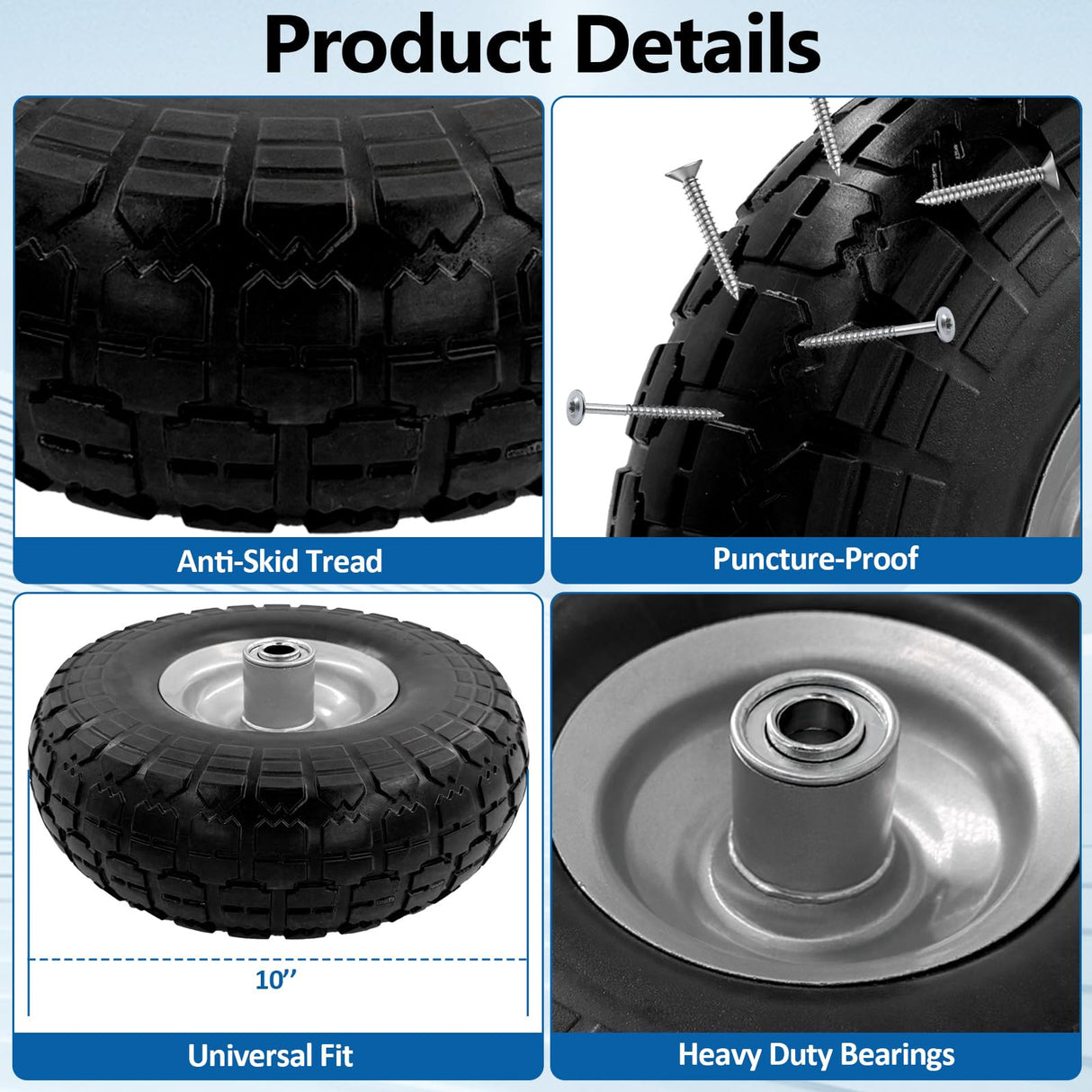 OEBYZWSL 10" 4.10/3.50-4 Flat Free Tire & Wheel, 5/8" Bearings, 2-Pack
