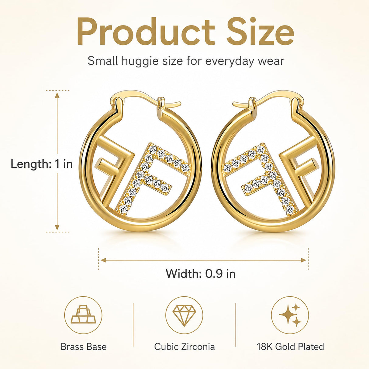 OANM studio 18K Gold Plated Hypoallergenic CZ Small Huggie Earrings for Her