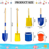6 Pack Detachable Beach Shovel Set,28in Wood Handle Metal Spade Shovels with 2 Water Buckets & Storage Bags for Kids Digging Sand Snow,Gardening Tools (Blue&Yellow
