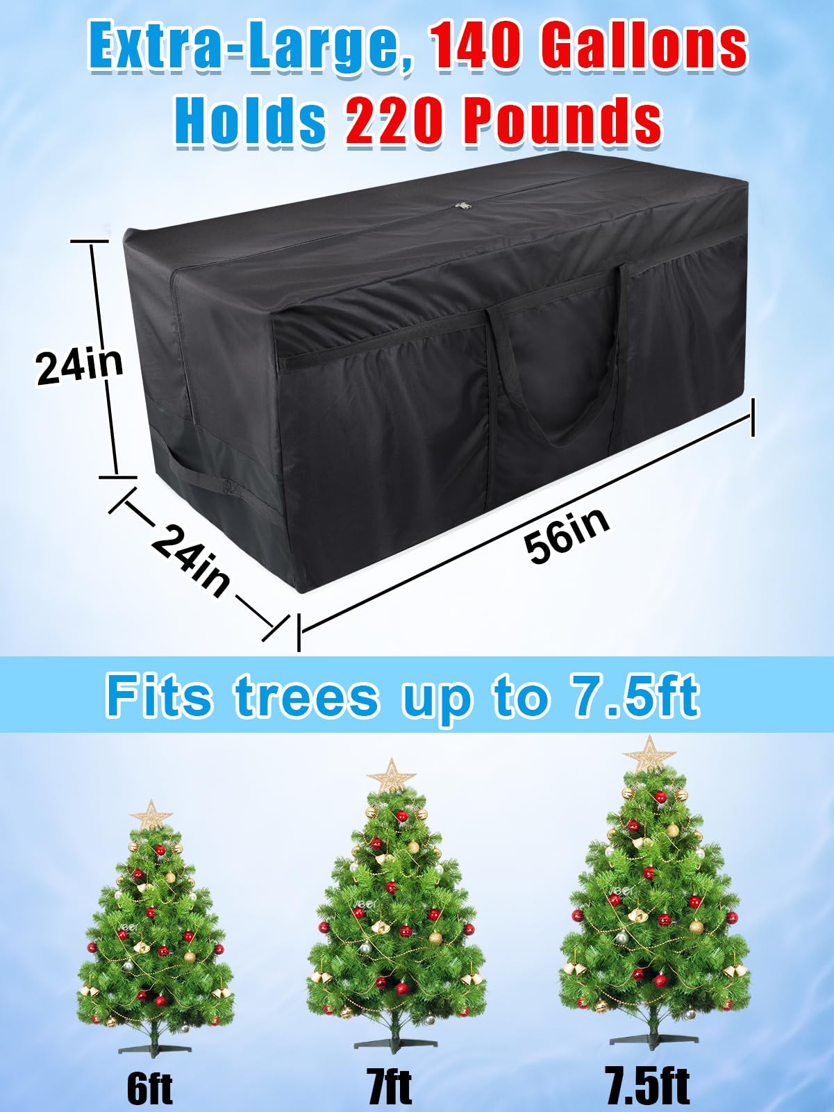 Aulock 140 Gallon Extra Large Storage Bags - Heavy-duty Pool Cover Storage with 4 Carrying Handles, Christmas Tree Bag, 56''x24''x24''
