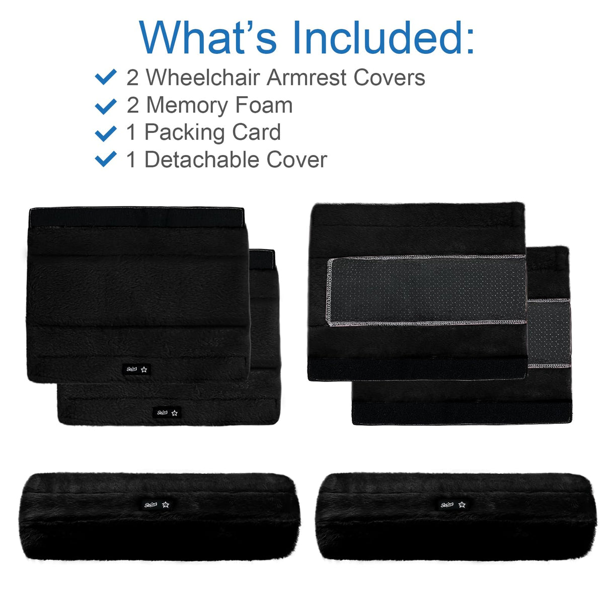 SPRING SEAON Wheelchair Armrest Covers 2 Pack Soft Memory Foam Wheelchair armrest Pads Wicking Washable for Office Transport Chair (Black)