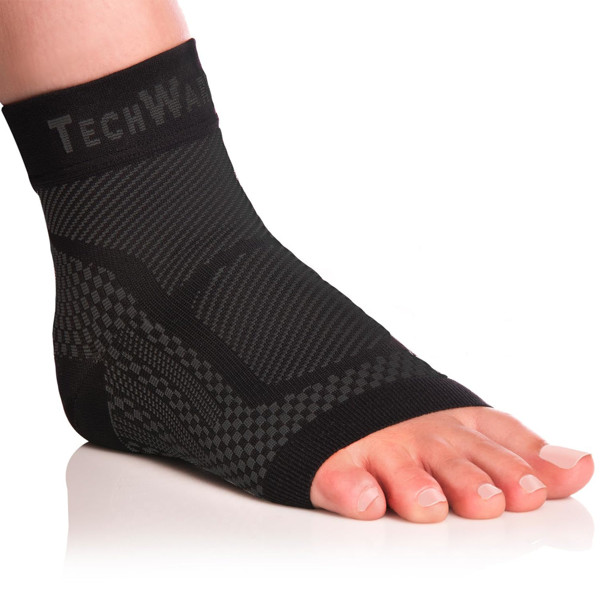 TechWare Pro Ankle Brace Compression Sleeve - Relieves Achilles Tendonitis, Joint Pain. Plantar Fasciitis Foot Sock with Arch Support Reduces Swelling & Heel Spur Pain. (Black/Black, L/XL)