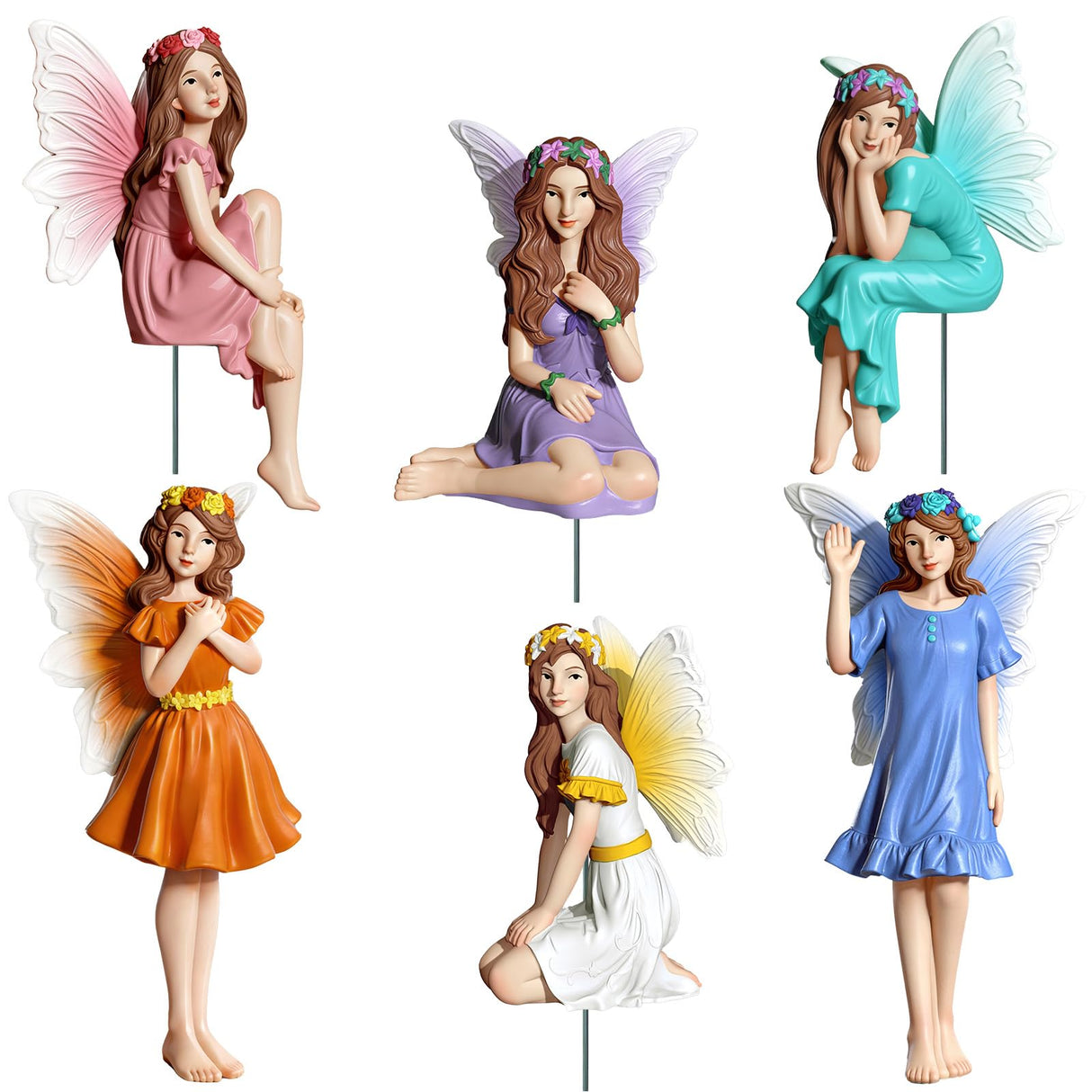 Exasinine 6 Pcs Fairy Figurines Mini Garden Fairies Fairy Garden Accessories for Outdoor Yard Home Decoration