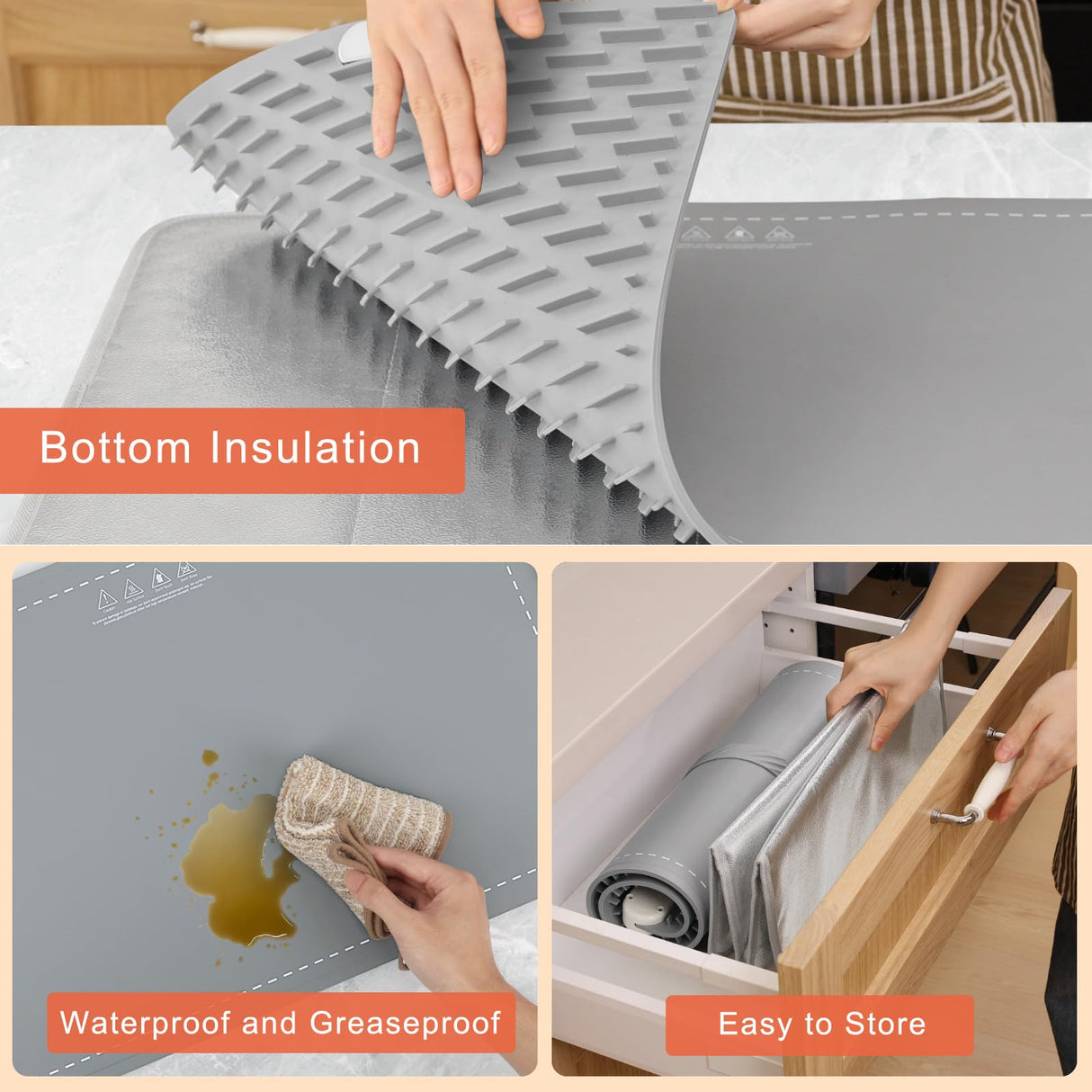 FYY Warming Mat for Food with Heat Resistant Pad, Prevent Countertop Cracks, Keep Meal Warm, Rapid and Full Surface Heating, 6 Temp Settings, 6H Timer, Upgraded Rollable Portable Food Warmer Mat Grey