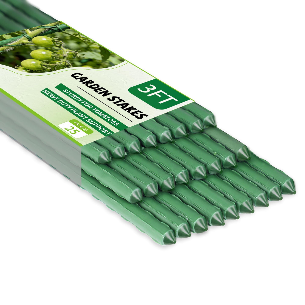 25 Pack Garden Stakes 4FT (48 Inch), Heavy Duty Steel Tomato Stakes with Plastic Coating, Plant Support Stakes for Outdoor Climbing Plants, Vegetables, Beans, Potted Plants & Garden Use