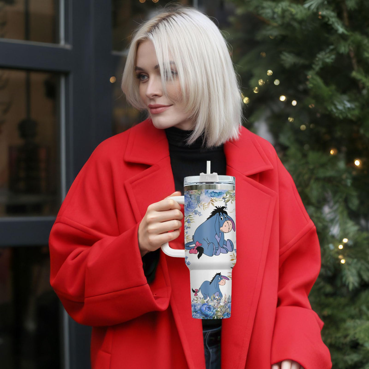 GEPOSTORE Christmas Gifts for Women Girls, Blue Donkey 40oz Tumbler with Handle, Cute Cartoon Character Tumbler, Birthday Gifts for Movie Lover