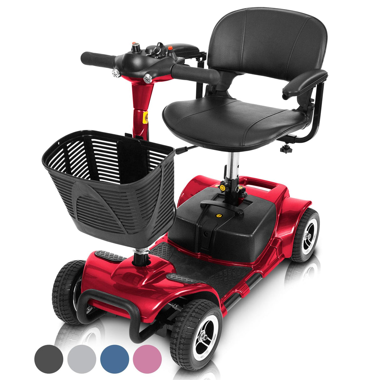 Vive 4 Wheel Mobility Scooter - Electric Powered Wheelchair Device - Compact Heavy Duty Mobile for Travel, Adults, Elderly - Long Range Power Extended Battery with Charger & Basket (FSA/HSA Eligible)