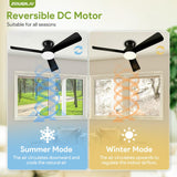 ZOUQILAI Ceiling Fans with Lights - 42 Inch Low Profile Ceiling Fan with Light and Remote, Reversible DC Motors, 3CCT Dimmable Timer Noiseless, Black Flush Mount Ceiling Fan for Bedroom/Living Room