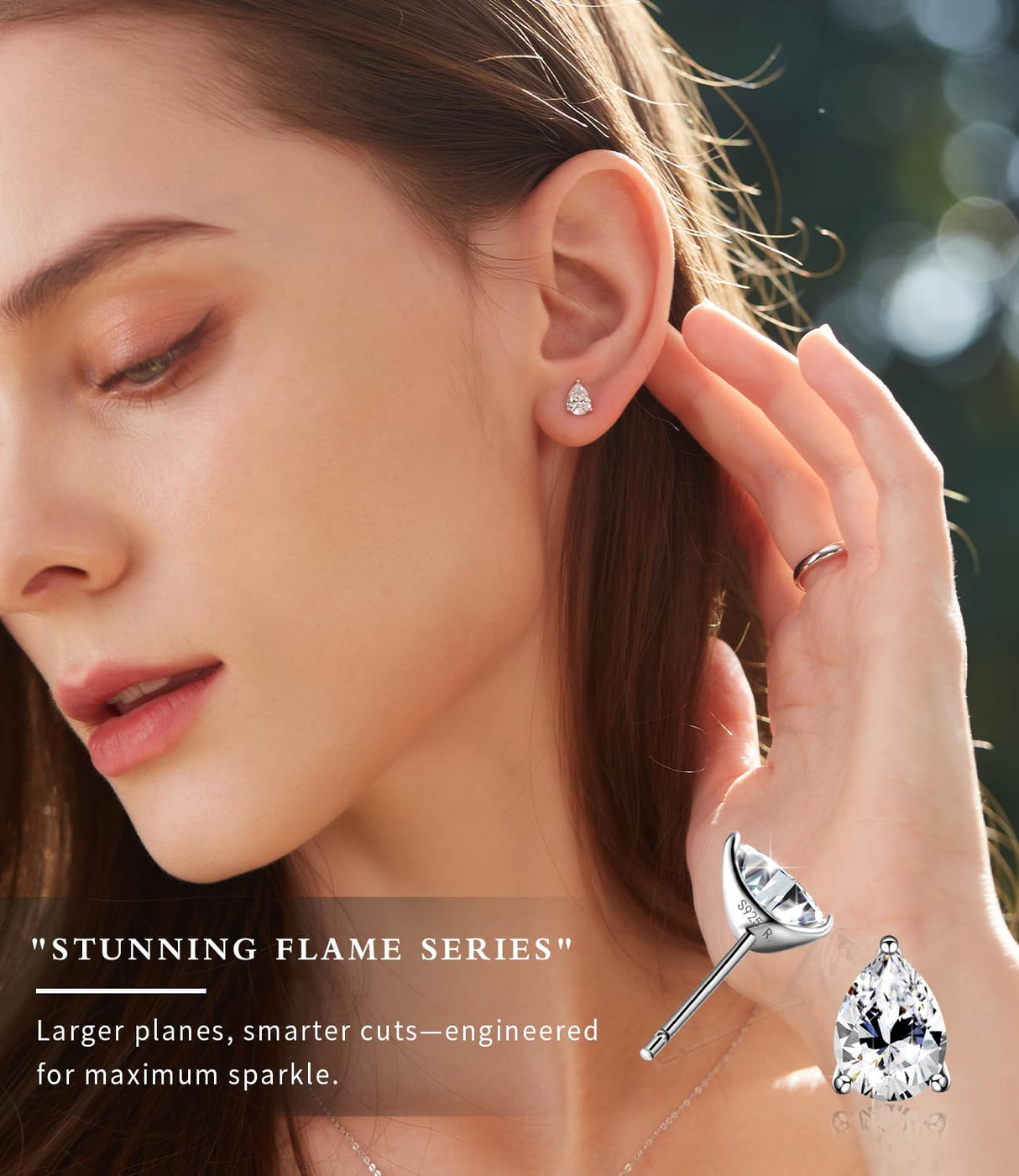 "STUNNING FLAME" 18K White Gold Plated 925 Sterling Silver Cubic Zirconia Pear Cut Stud Earrings | Teardrop CZ Studs for Women（Pear，6）