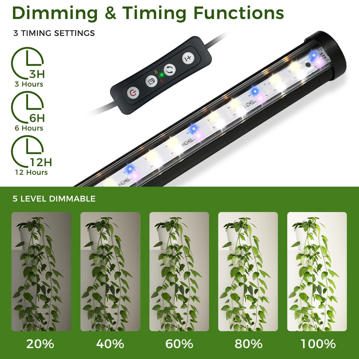 JarryStart Grow Lights for Indoor Plants with Timer, 192 LEDs 42W Vertical Full Spectrum Grow Light 65 Inch Standing Grow Lights 3 Light Modes 5-Level Dimmable Wide Coverage