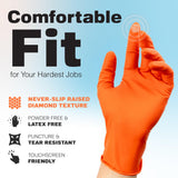 Raxwell Powder Free Nitrile Gloves - Puncture-Resistant Work Gloves with Grip - Heavy-Duty Protection for Mechanics - High-Visibility for Food Service & Medical Use - X-Large, Orange, Pack of 100