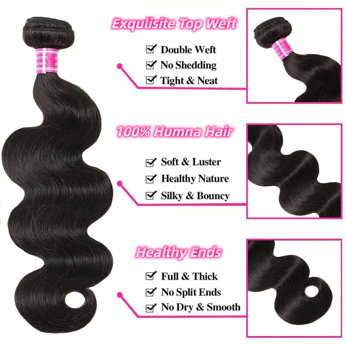 Body Wave Bundles Human Hair 12A Human Hair Bundles 100% Unprocessed Brazilian Virgin Hair Bundle Deals Quick Weave 3 Bundle Real Human Hair Natural Black Hair Extensions For Woman 18 20 22 Inch