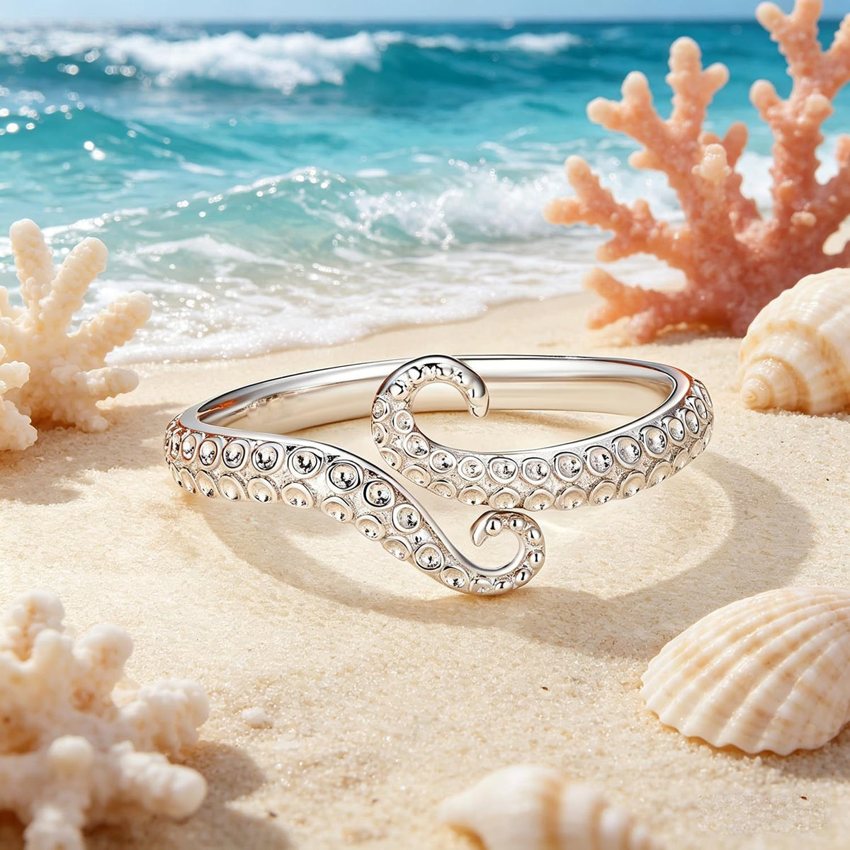 BISAER Adjustable Octopus Ring Stackable Silver Rings For Women Non Tarnish
