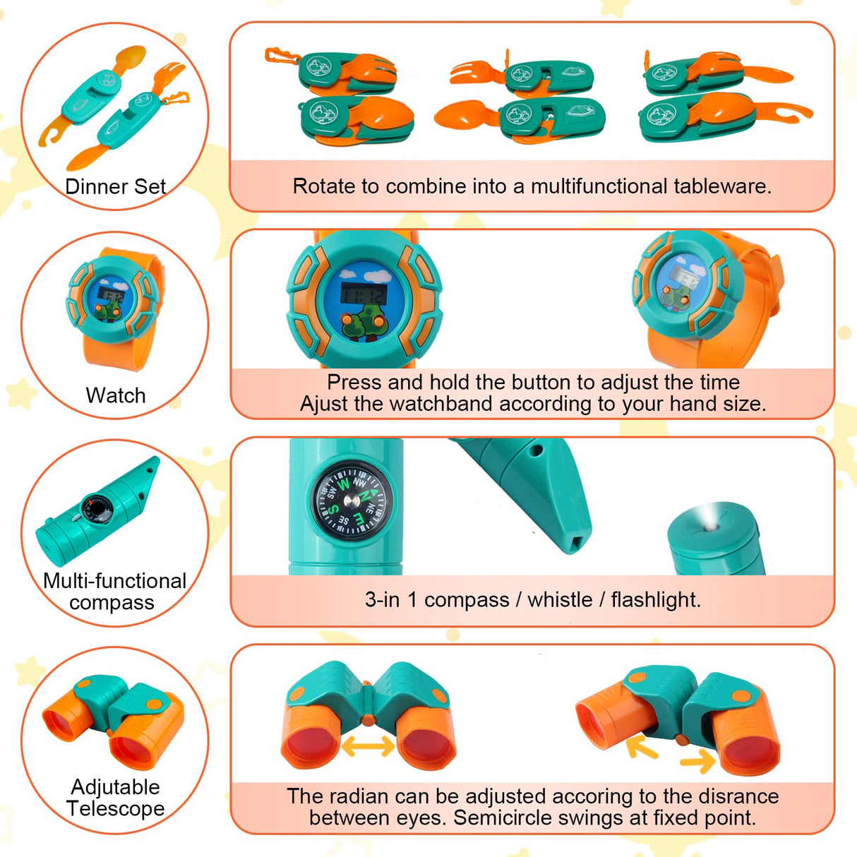 Qtioucp Kids Camping Set 50pcs with Tent & Space Projector Flashlight- Outdoor Campfire Toy Set for Toddlers Kids - Pretend Play Camp Gear Tools for Birthday Christmas