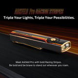 OLIGHT Arkfeld Pro Rechargeable EDC Flat Flashlight with Green Beam, UV and White LED Combo, 1300 Lumens Portable Pocket Lights, Triple Sources for Outdoors Emergency Working (Racing Stripe CW)