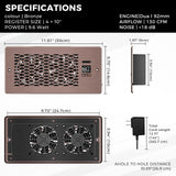 KHEOED Built-in Register Booster Fan with Cover for Air Heat Vent with Fan,Fits 4"x10" Duct/Ceiling/Floor Vents, Improves AC & Heating/Cooling,Quiet 10-Speed Household/Bedroom Ventilation,smart,Bronze