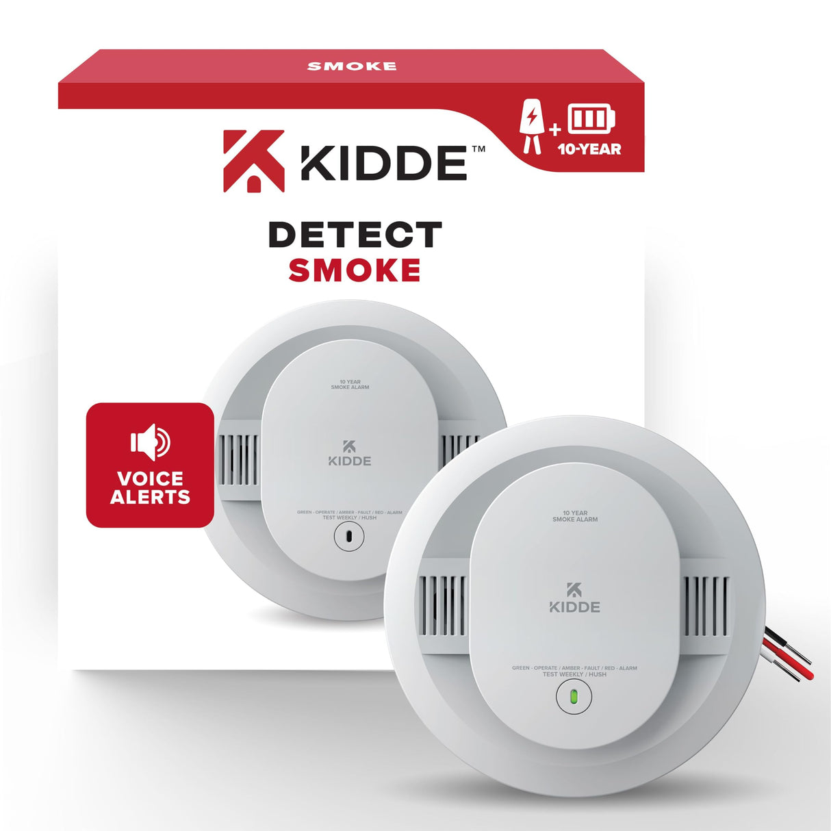 Kidde Smoke Detector, Hardwired with 10-Year Battery Backup, Voice Alerts, Interconnectable, LED Status Lights, 85 dB Alarm, 5-inches, 20SA10-V, 1 Pack