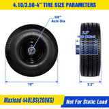 FEILOONG 4.10/3.50-4 Flat Free Tire, 10 Inch Solid Tires and Wheels Replacement with 5/8'' Bearings, 2.2" Offset Hub for Hand Truck, Dolly, Wheelbarrow, Includes Adapter Kit (2 PACK)