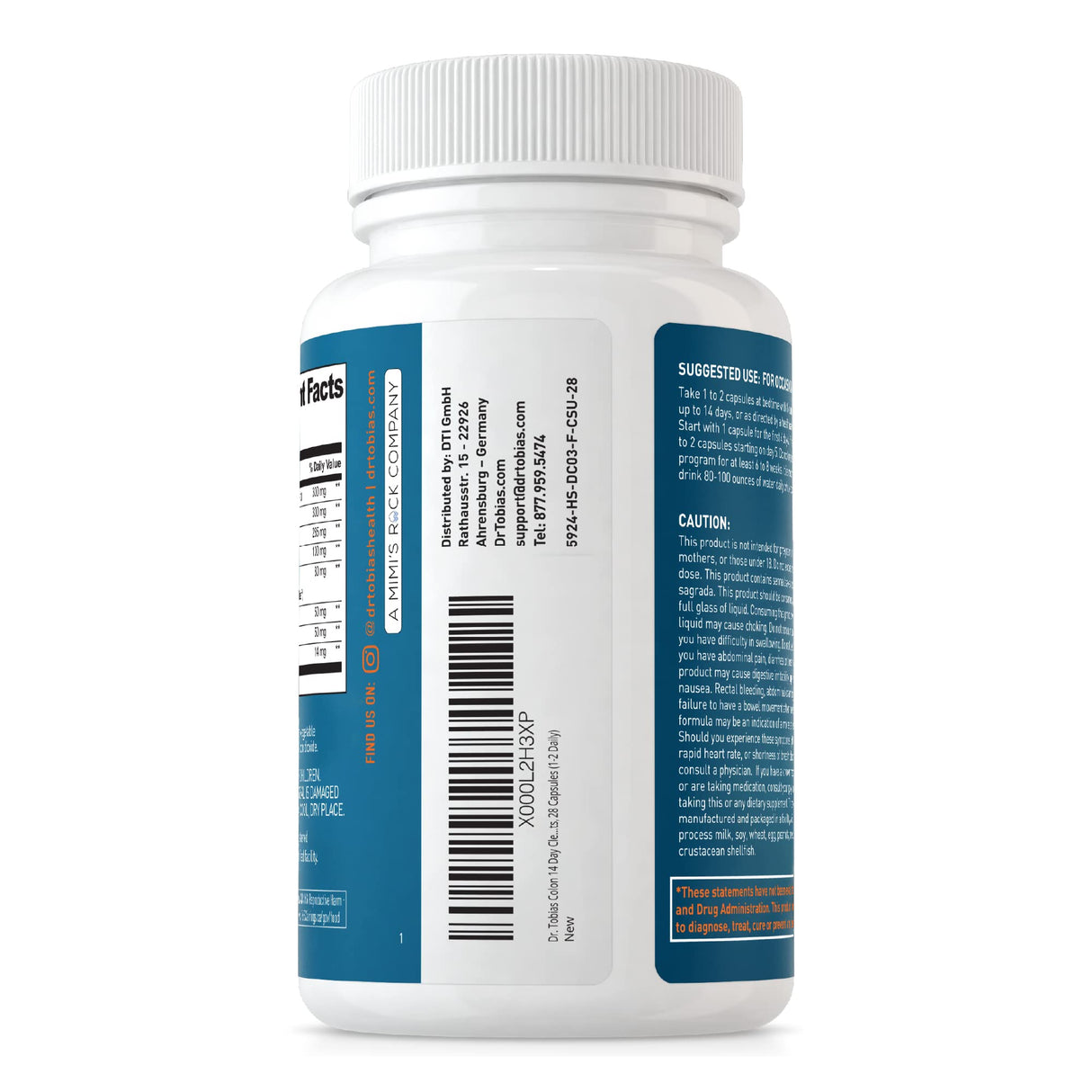 Dr. Tobias Colon 14 Day Cleanse, Advanced Gut Cleanse Detox for Women & Men with Cascara Sagrada, Psyllium Husk, Senna Leaf & Probiotics, Non-GMO Colon Cleanse, 3 Bottles of 28 Capsules (1-2 Daily)