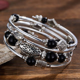 BULINLIN Layered Wrap Bangle Turquoise Bracelet - Bead Bracelet with Natural Agate Stone, Gifts For Women (03-Black)