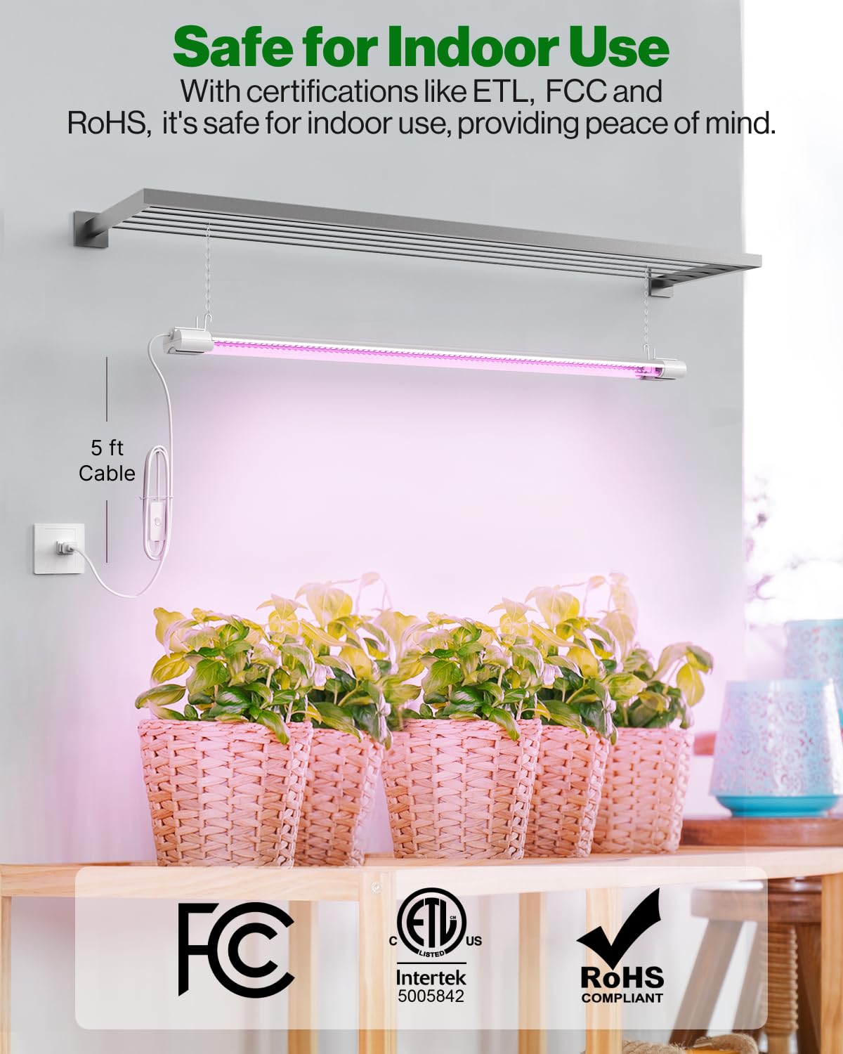Sunco 3ft Grow Light LED, 30W, Full Spectrum, for Seed Starting, Seedling, Indoor Plants, Plug in Suspended Fixture, Link Up to 5, Inline Switch, UL/ETL 4 Pack.