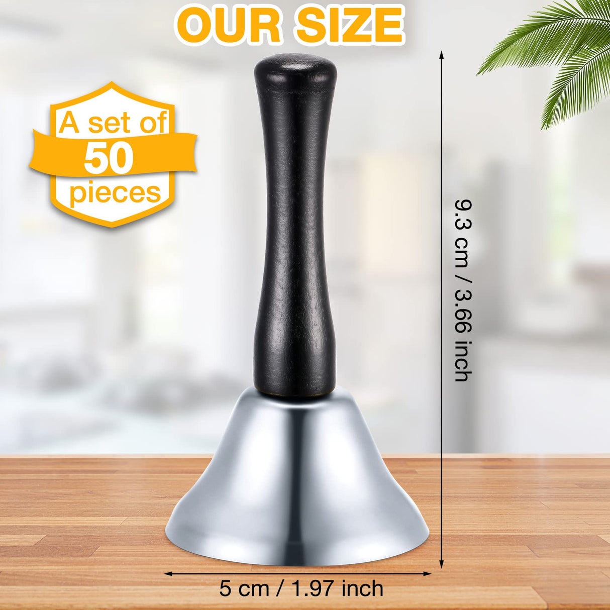 Yeshone 50 Pcs Loud Hand Bell Bulk Dinner Service Bell for Food Line Care for The Sick and Elderly Alarm Ringing Call for Pets Jingles Weddings Christmas Decoration(Silver)