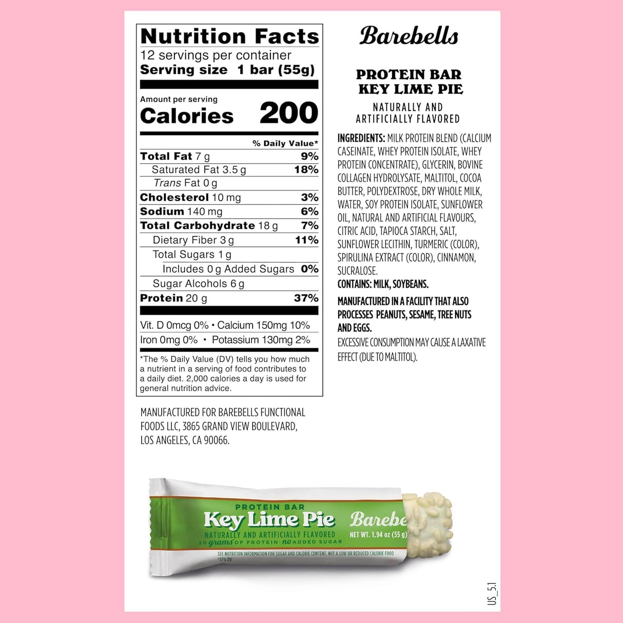 Barebells Protein Bars - Protein Snacks with High Protein (12 Count (Pack of 1), Key Lime)