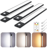 12" Ultra-Thin Under Cabinet Lighting Wireless, Aluminum Alloy Under Counter Lights for Kitchen, 3-Color-Temps Magnetic Closet Lights, Rechargeable Motion Sensor Light Indoor (4 Pack, Black)