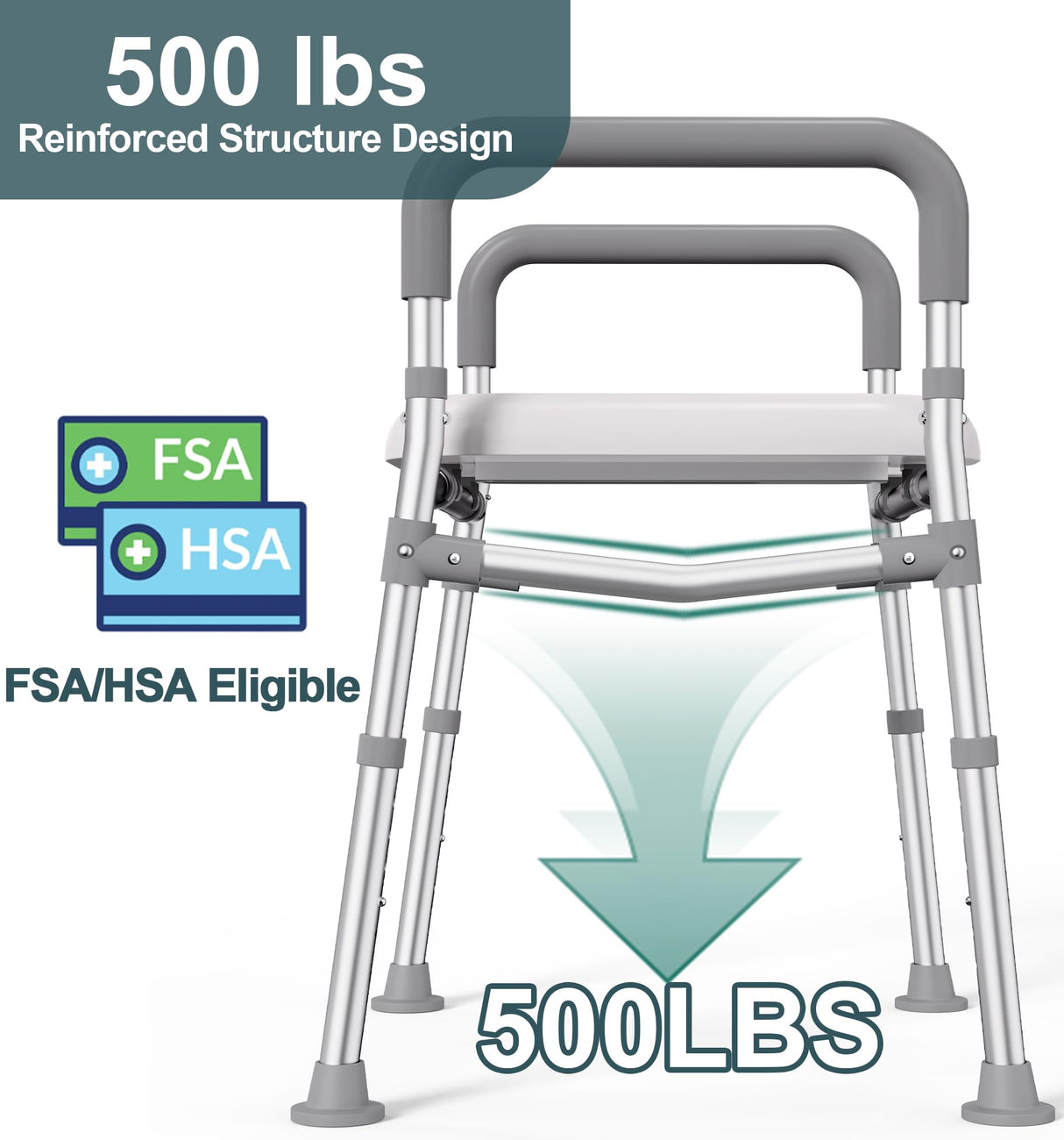 HOMLAND Raised Toilet Seat with Handles, FSA HSA Eligible 500lb Toilet Seat Riser for Seniors with Bedpan, Adjustable Height & Width, Handicap Elevated Toilet Seat for Elderly, Bedside, Fit Any Toilet