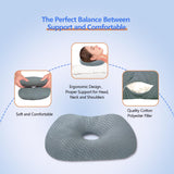 Ear Piercing Hole Pillows Side Sleeper Pillow with an Ear Hole for CNH Side Sleepers and Ear Inflammation Pressure Sores, Adjustable Cotton and Polyester Curved Side Pillow, Gray Skew Grid