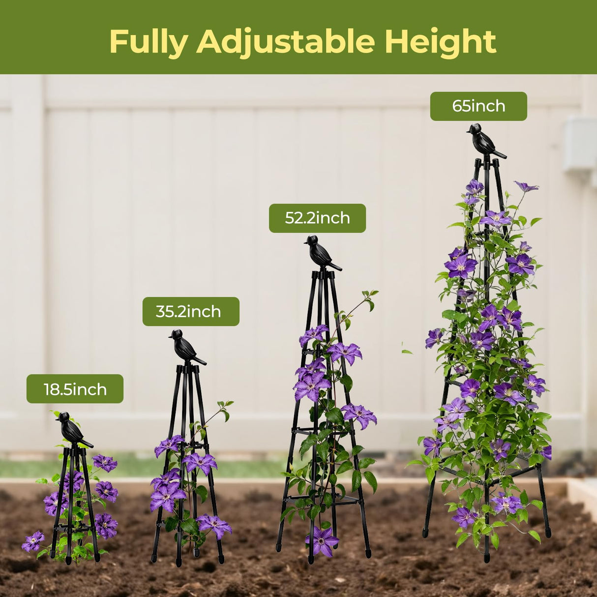 MQHUAYU 2 Pack Garden Trellis for Climbing Plants Outdoors,65Inch Cucumber Trellis Garden Obelisk Trellis Rustproof Plants Support with Adjustable Heights for Indoor Potted Plants, Vines, Vegetables