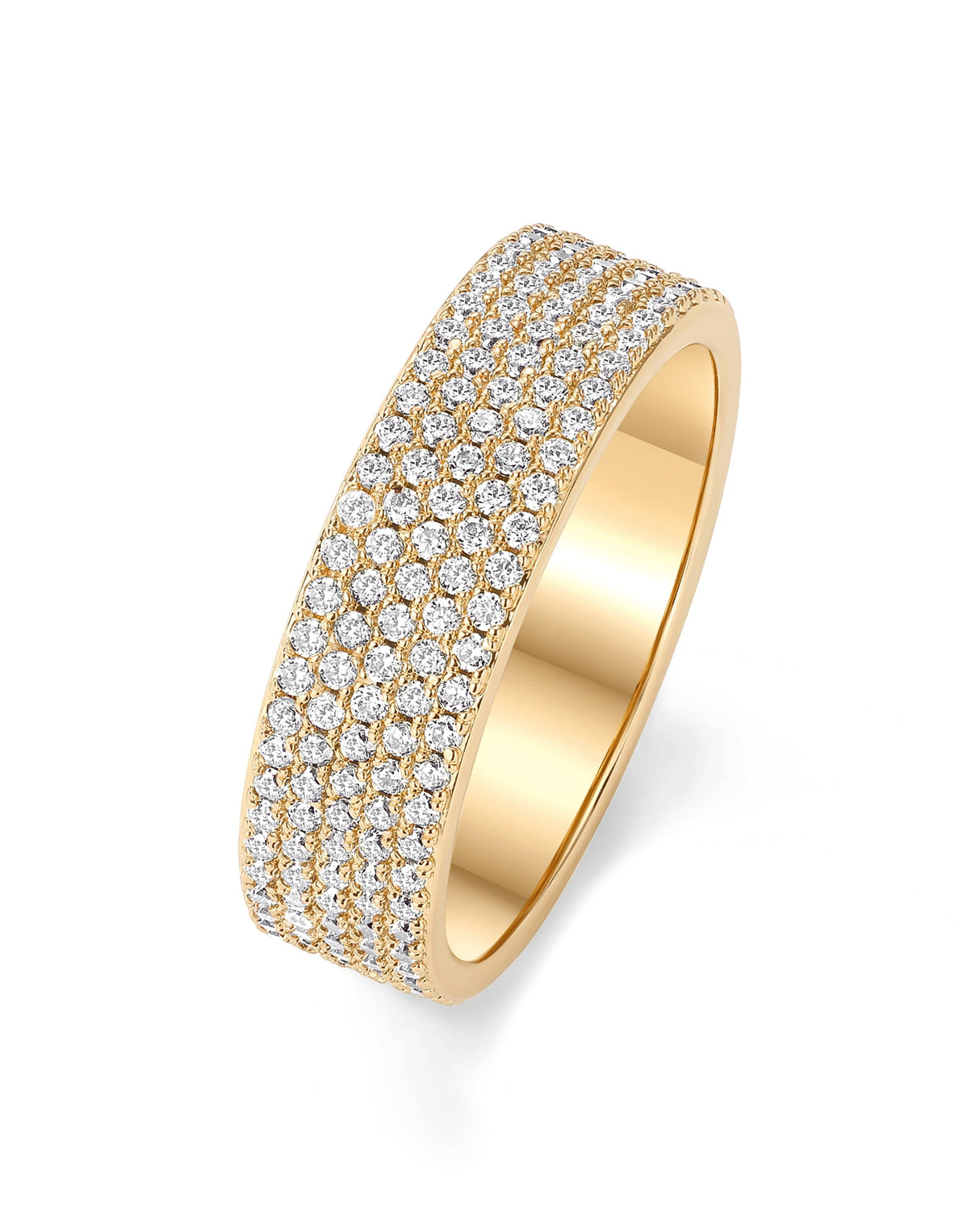 PAVOI 14K Yellow Gold Plated Cubic Zirconia Wide Eternity Statement Rings | CZ Stackable Wedding Band for Women | Size 8