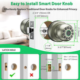Smart Door Knob Fingerprint Door Lock 4-in-1 Keyless Entry (Fingerprint/App/Code/Key) with Auto-Lock Easy Install for Home/Bedroom/Office-Silver