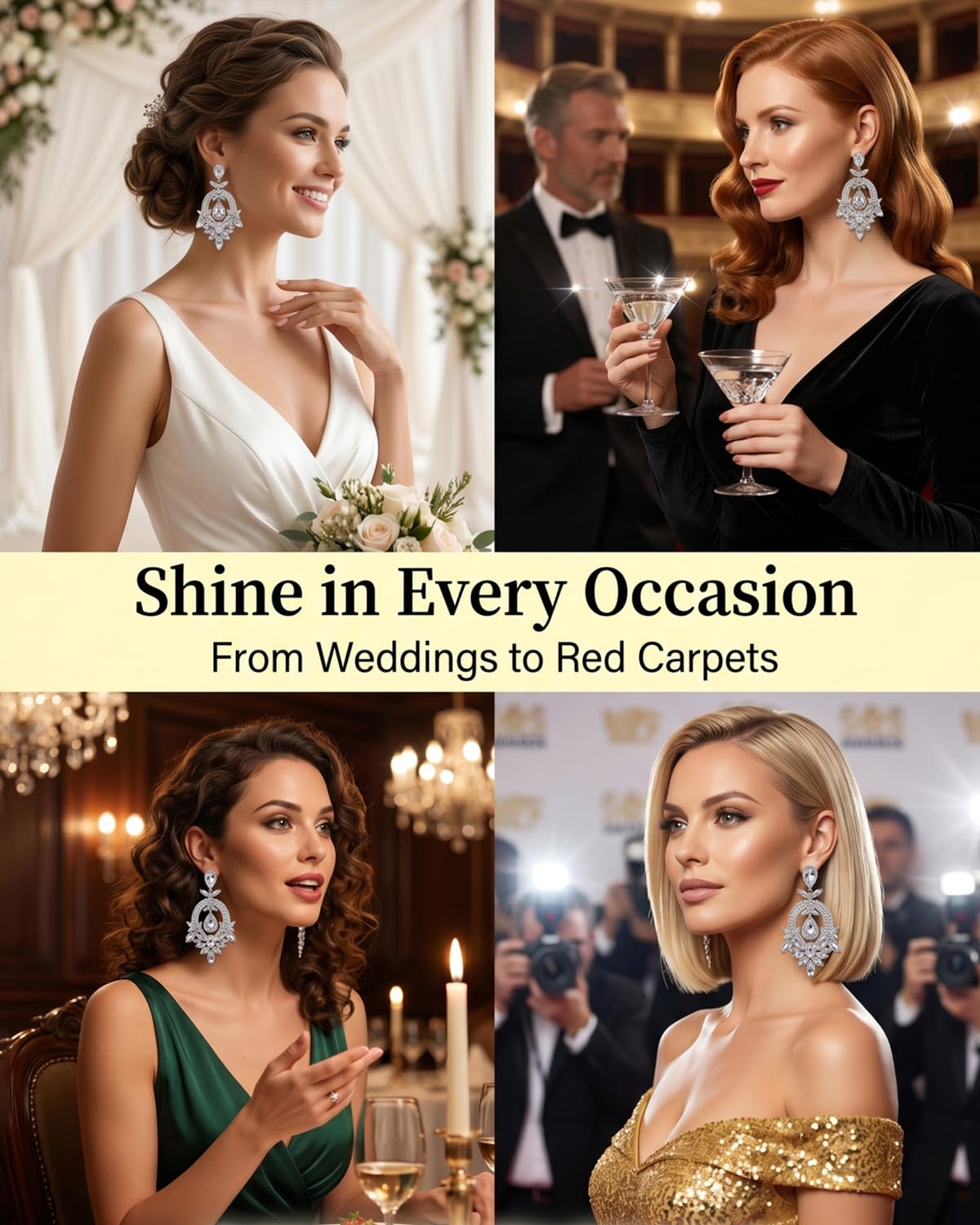 XSBODY Costume Silver Large Rhinestone Earrings Dangling Trendy Bling Oversized Statement Earrings For Women Formal (Silver-01)