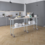 AmGood 18 in. x 84 in. Stainless Steel Work Table with Wheels | Metal Kitchen Food Prep Table | NSF