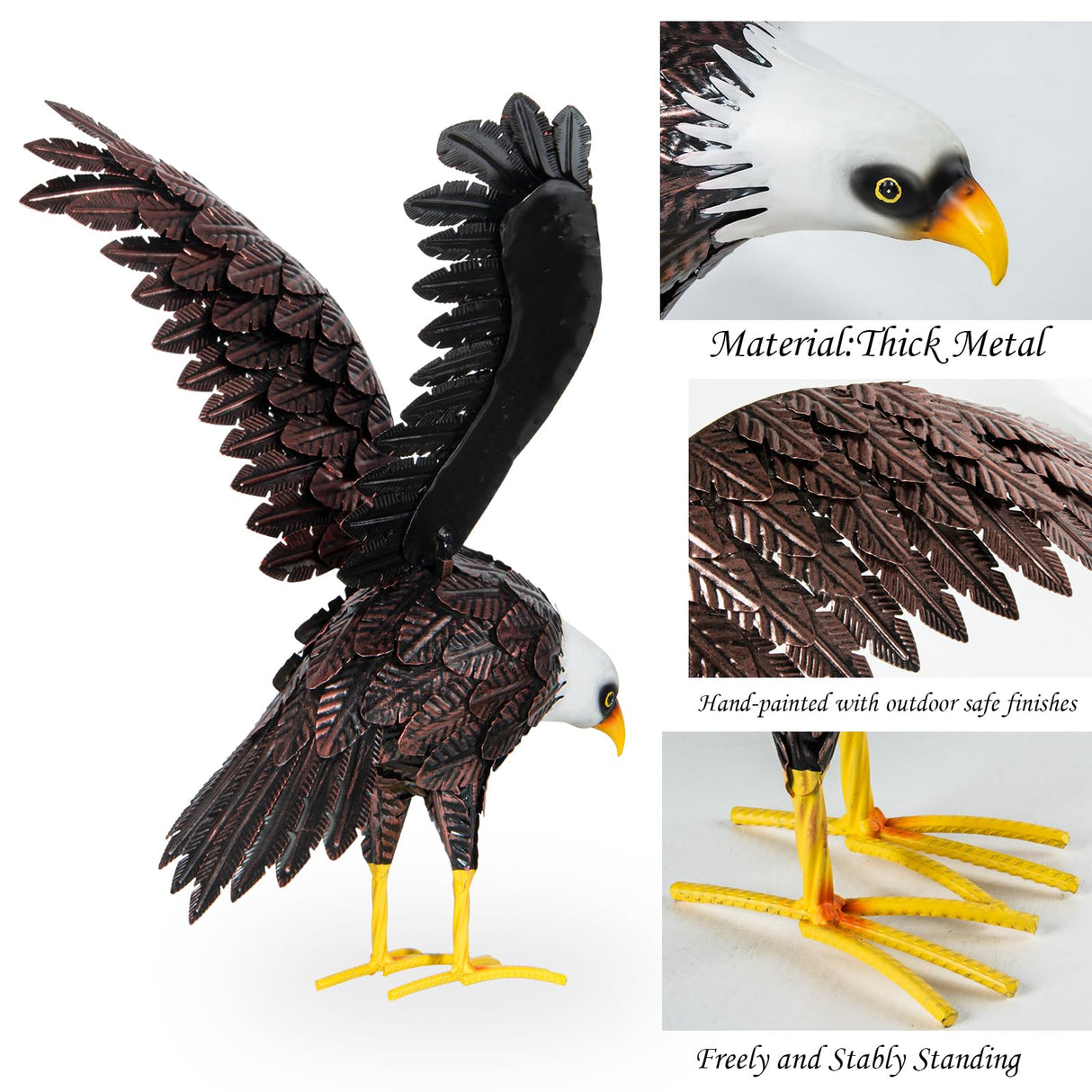 Bald Eagle Statue Garden Sculpture, Metal Yard Art Eagle Decoration, Large Eagle Outdoor Statues for Garden Yard Lawn Decoration
