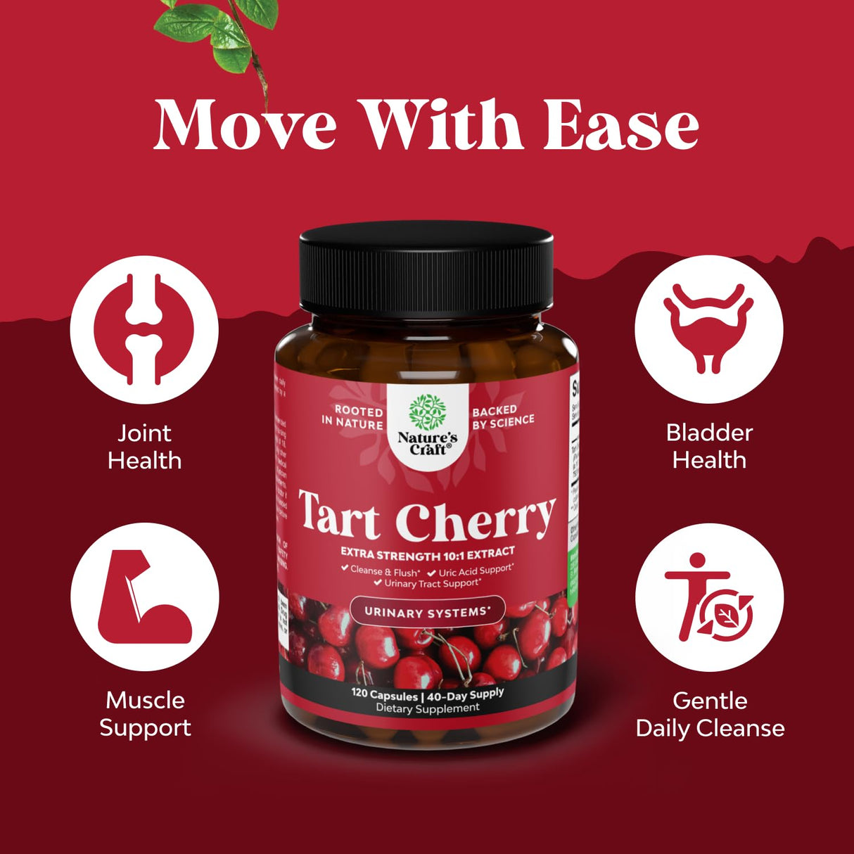 Advanced Tart Cherry Extract Capsules - Extra Strength 750mg Per Serving Equivalent Tart Cherry Capsules Uric Acid Cleanse and Joint Support Supplement - Muscle Recovery Supplement 120 Count