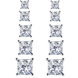 5 Pairs 925 Sterling Silver Square Stud Earrings for Women Men 3 4 5 6 7mm
