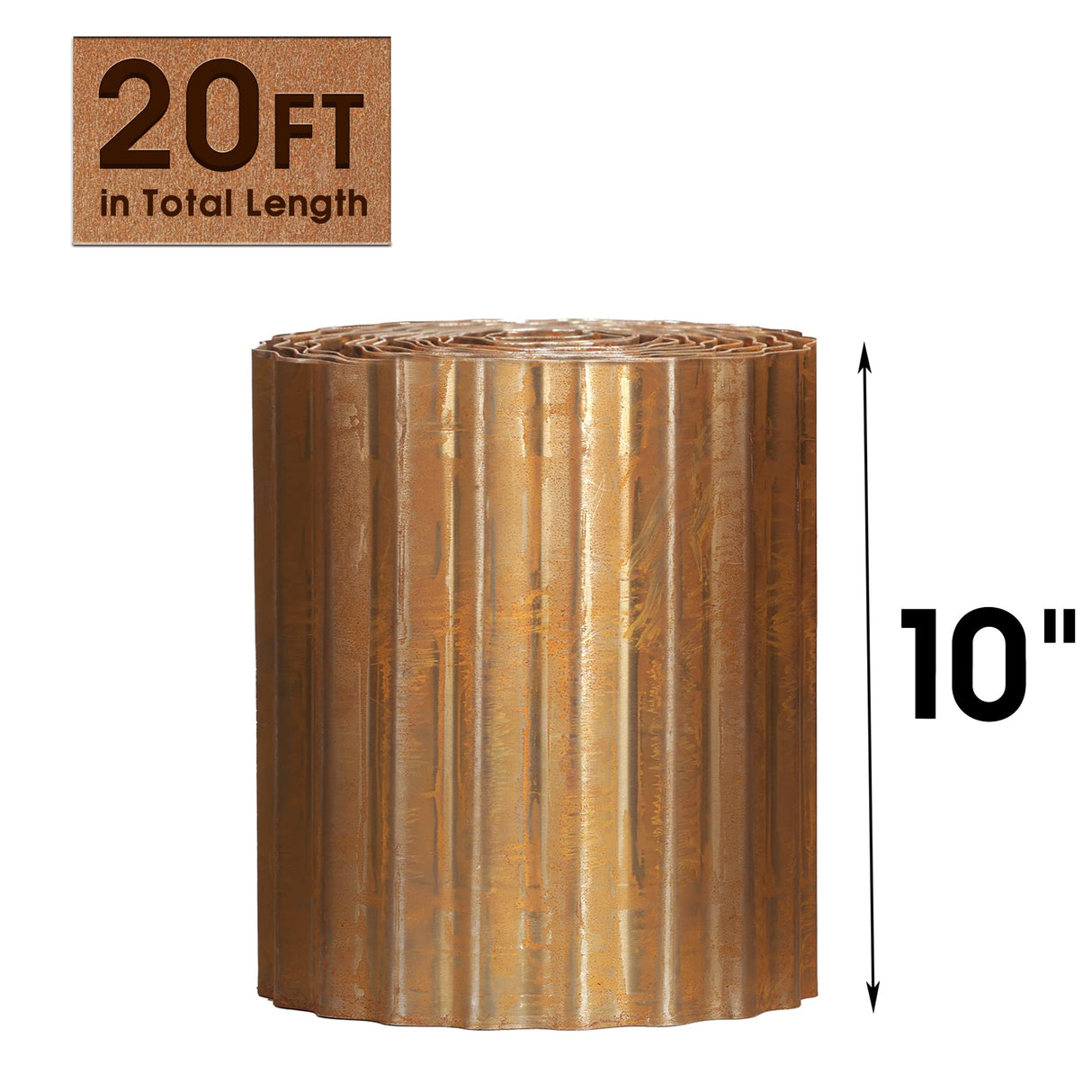 Worth Pre-Rusted Wide-Corrugated Garden Edging, 10" x20Ft Sturdy Steel Lawn Landscape Edging, Bendable Metal Long Strips of Garden Border for Raised Flower Bed Tree Surrounds