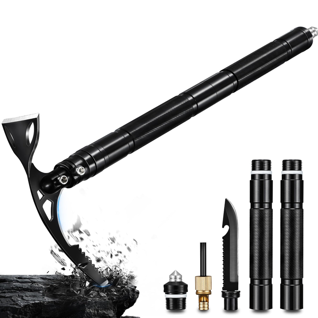 FUSIONKEI Pick Axe 8 in 1 - Multi-purpose Mattock with Garden Hoe & Knife