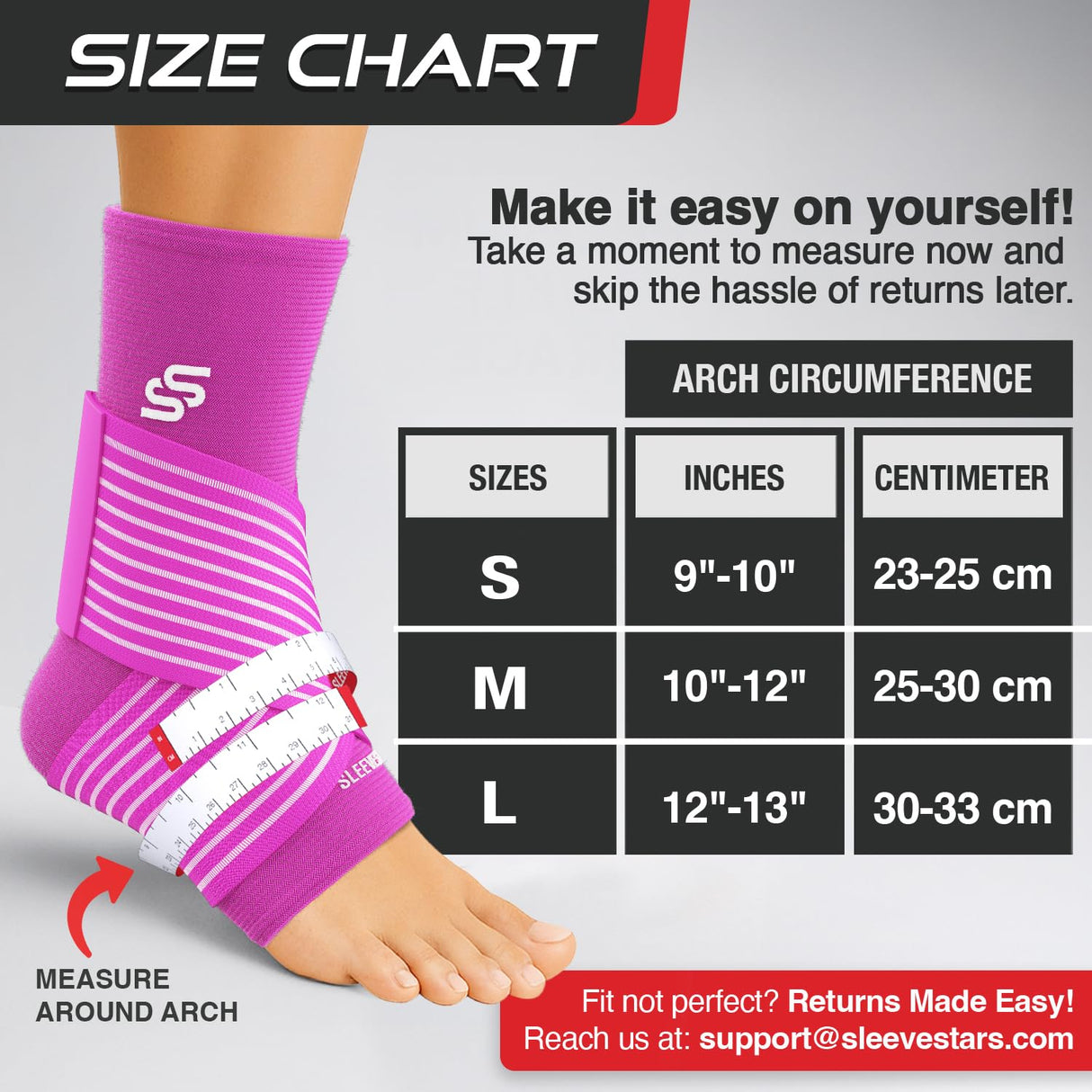 Sleeve Stars Ankle Brace for Women & Men, Ankle Wrap for Sprained Ankle, Compression Sleeve for Plantar Fasciitis Relief, Easy Customizable Support: w/Removable Strap (Single/L:12"-13"/Hot Pink)