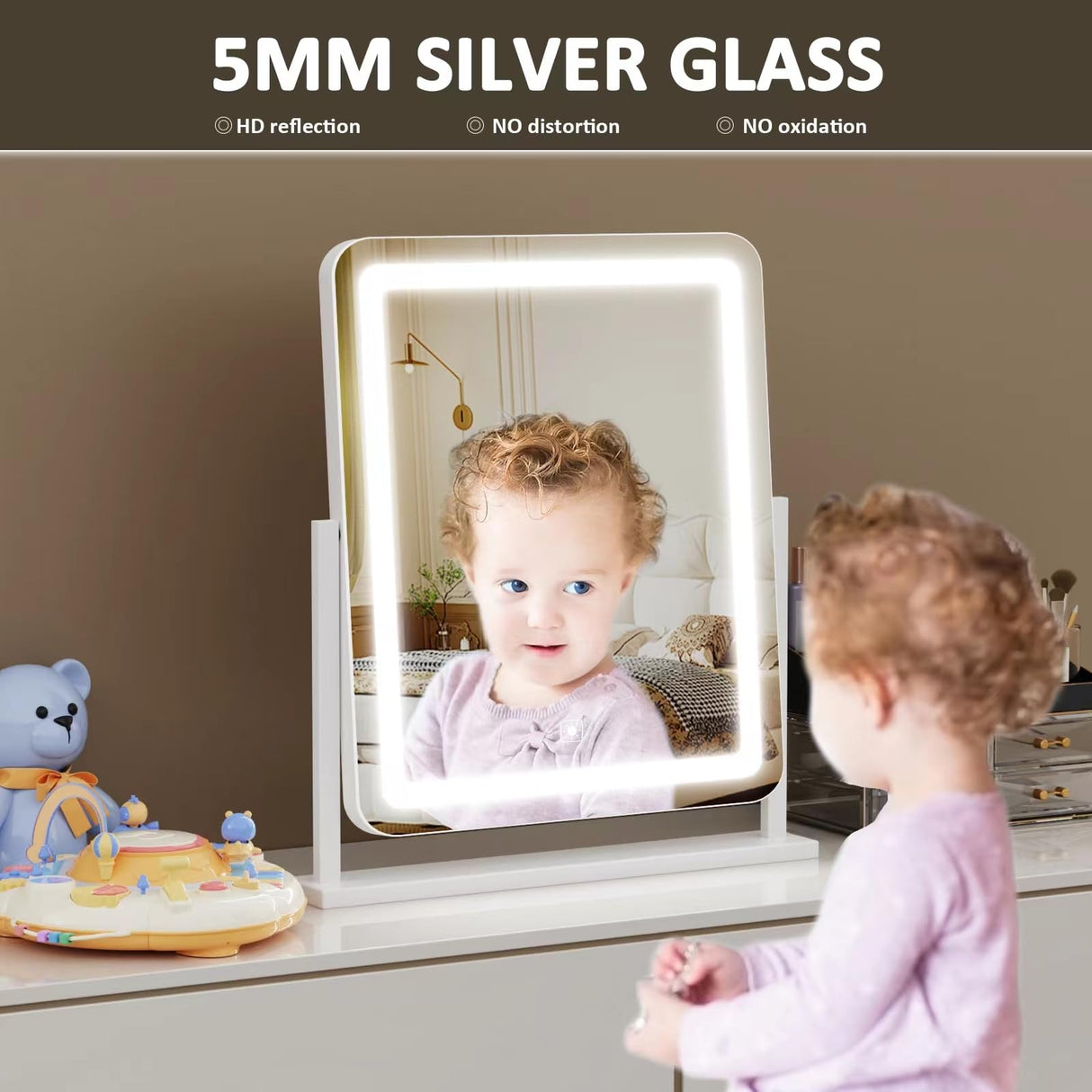 Gvnkvn Makeup Vanity Mirror with Lights 15.2" Large LED Lighted Mirror, Hollywood Make Up Mirror with Lighting for Bedroom Tabletop, Smart Touch, Detachable 10X Magnification 360° Rotation, (Black)