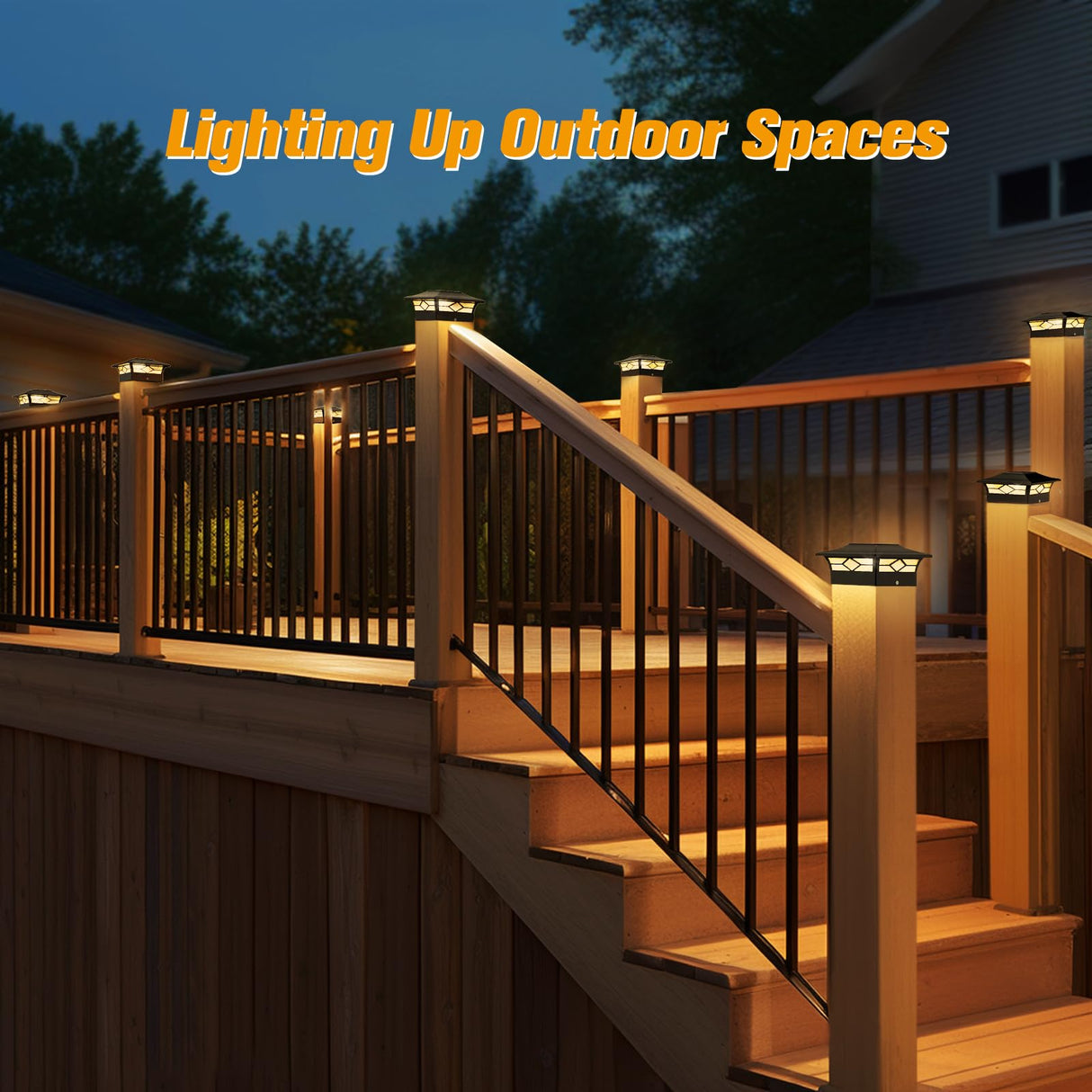 Solar Post Cap Lights Outdoor 8pack, Waterproof Solar Powered Deck Fence Post Lights for 4x4 Wood/Vinyl Posts, Solar Outdoor LED Light with Cool/Warm Lighting (Black, 8pack)